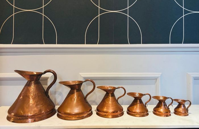 Antique 19th Century Copper "Haystack" Spirit & Ale Measure Set - 6 Graduating Jugs