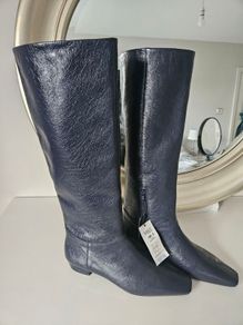 M&S Navy Leather Knee High Boots