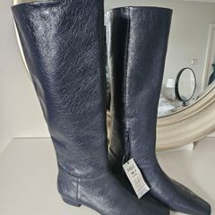M&S Navy Leather Knee High Boots