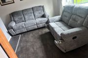 New 3+2 Grey Montana Fabric Recliner Sofa With Hidden Cupholders
