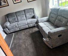 New 3+2 Grey Montana Fabric Recliner Sofa With Hidden Cupholders