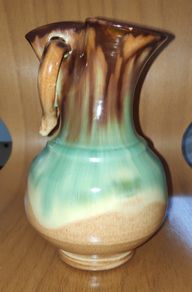 Glazed  Art Pottery Vase/Jug, green & brown shades, Spanish M.G.Arroyo style, H 17,5 cm