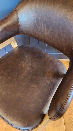 Pair of Leather & Oak Dining Chairs - Like New