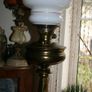 Vintage 1800s Oil Lamp Converted To Electric Oil Gwtw Table Lamp With Milk Glass Shade H-22" Image 7
