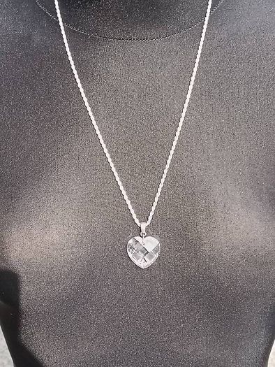 Stunning Large Cubic Zirconia Love Heart on Heavy Sterling Silver Chain
