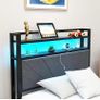 3ft Single Size Bed Frame with LED Lights Storage Upholstered Headboard and Charging Station, Heavy Duty Metal Platform Single Bed Frame, No Box Spring Needed, Noise Free, Easy Assembly Image 8