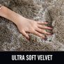 SALE | Luxury Velvet Shag Area Rug Modern Indoor Plush Fluffy Rugs, Extra Soft and Comfy Carpet, Geometric Moroccan Rugs for Bedroom Living Room Girls Kids Nursery, 4x6 Feet Beige/White Image 3