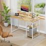 Office Desk 100cm with Monitor Stand, Oak Study Computer Desk, Reversible Storage Shelves, Space Saving, Easy Assembly, For Home and Small Spaces Image 2