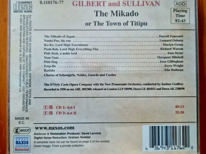 4x2 CD's - Gilbert and Sullivan - The Gondoliers / HMS Pinafore / The Micado / The pirates of Penzance. VG condition.