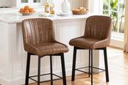 Brown Bar Stools Set of 2 Swivel Breakfast Kitchen Island Counter Stools