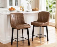 Brown Bar Stools Set of 2 Swivel Breakfast Kitchen Island Counter Stools