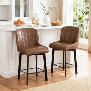 Brown Bar Stools Set of 2 Swivel Breakfast Kitchen Island Counter Stools