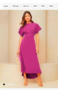 Lipsy pink/purple flutter sleeve midi dress size 10