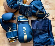 EVO Boxing Gloves SET Focus Pads Hook & Jabs Mitts Punch Bag Gym MMA HAND WRAPS