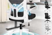 Mesh Office Chair with Adjustable Lumbar Support, Mid-back Ergonomic Desk Chairs for Home Office, Height Adjustable Swivel Computer Chair with Flip-up Armrest, Tilt Function, Black &amp; White