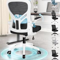 Mesh Office Chair with Adjustable Lumbar Support, Mid-back Ergonomic Desk Chairs for Home Office, Height Adjustable Swivel Computer Chair with Flip-up Armrest, Tilt Function, Black & White
