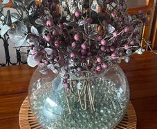 PRICE REDUCTION Huge scalloped bowl with clear marbles and three types of eucalyptus leaves