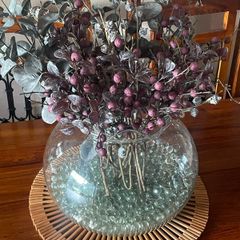 PRICE REDUCTION Huge scalloped bowl with clear marbles and three types of eucalyptus leaves