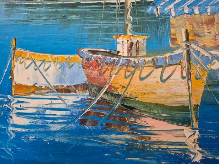 Mediterranean coastal landscape painted in oil