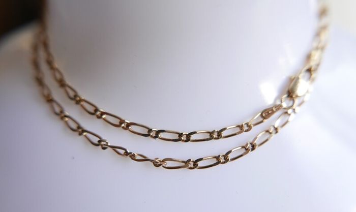 Vintage Solid 9Ct Yellow Gold 375 Figaro Necklace Chain ,  length 16" - 3,7g