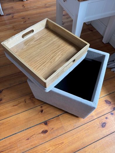 Gray Footstool and Tea Tray