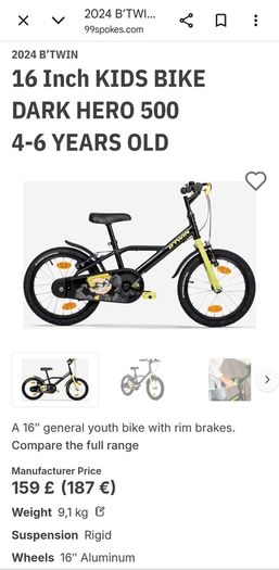 16 Inch Kids Bike Dark Hero 500 4-6 Years Old
