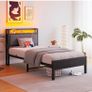 single LED Lights,Metal Upholstered Platform Bed Frame with Charging Station Image 2