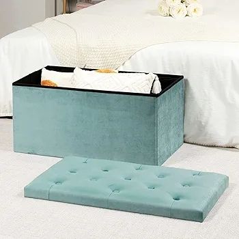 Folding Velvet Ottoman Storage Bench,Footrest Stool Seat,Toy Chest Storage Box with Lid,Footstool for Living Room,Green,80x40x40cm