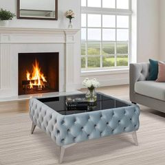 Chester Lux Coffee Table Velvet 63x82 Light Grey