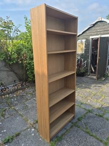Tall oak-effect bookcase