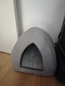 Grey quilted pet cave bed