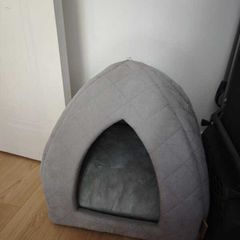 Grey quilted pet cave bed