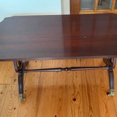 Mid Century Vintage Regency Style Table with Lyre Design Sides