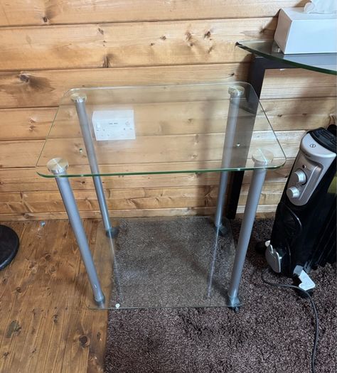 Clear Glass 2 shelf table/stand with wheels