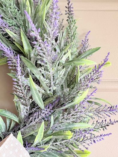 New mini 30cm faux wild lavender wreath with exaggerated linen and polka dot bow