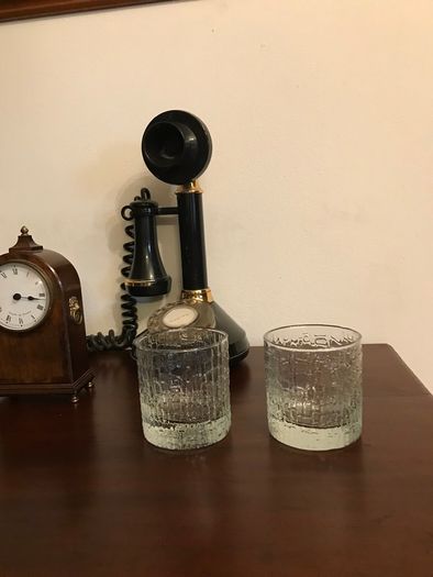 Two Vintage Bark Design White friers Whiskey Glasses
