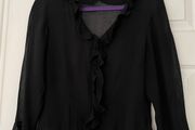Vintage St Michael (Marks &amp; Spencer) Black Ruffle Blouse - Size 10