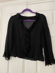 Vintage St Michael (Marks & Spencer) Black Ruffle Blouse - Size 10
