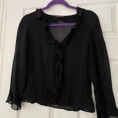 Vintage St Michael (Marks & Spencer) Black Ruffle Blouse - Size 10