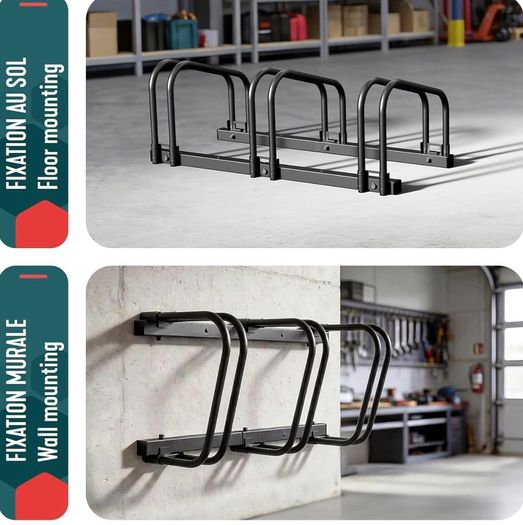 3 Bike Stand Floor or Wall Mounted Bike Rack for Garage Bicycle Parking Rack Cycle Storage Locking Stand, Black