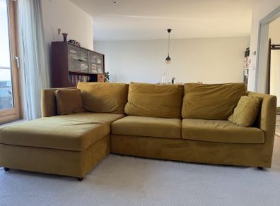 MADE.COM Mustard Velvet Corner Sofa Bed with Storage