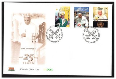 2003 Ireland 25th Anniversary of the Election of Pope John Paul II 48c, 50c & 57c Commemorative Stamp Set An Post First Day Cover (FDC)