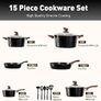Kitchen Academy Non Stick Cookware, Pots Pans Sets with Lids 15PCS Black Induction Hob Pan Set, Saucepan Set, Granite Cookware, Nonstick Frying Pan, Cooking Pot Pancake Sets Non Toxic for All Hobs Image 2