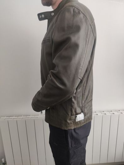 New Schott NYC, LC 949 WX, Iconic Cafe Racer Leather Jacket Mens, Size L, Khaki