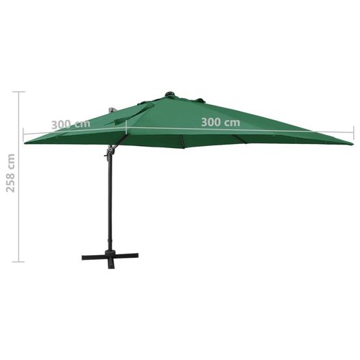 Cantilever Umbrella with Pole and LED Lights Green 300 cm