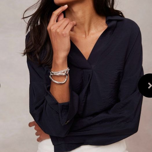 Mint Velvet Navy Open Neck "Throw On" Blouse Shirt