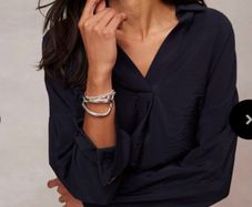 Mint Velvet Navy Open Neck "Throw On" Blouse Shirt