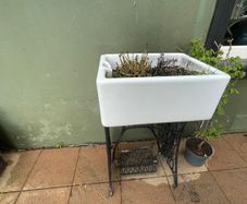 3 belfast sinks and antique stone trough