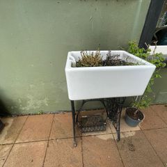 3 belfast sinks and antique stone trough