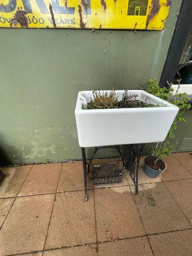 3 belfast sinks and antique stone trough